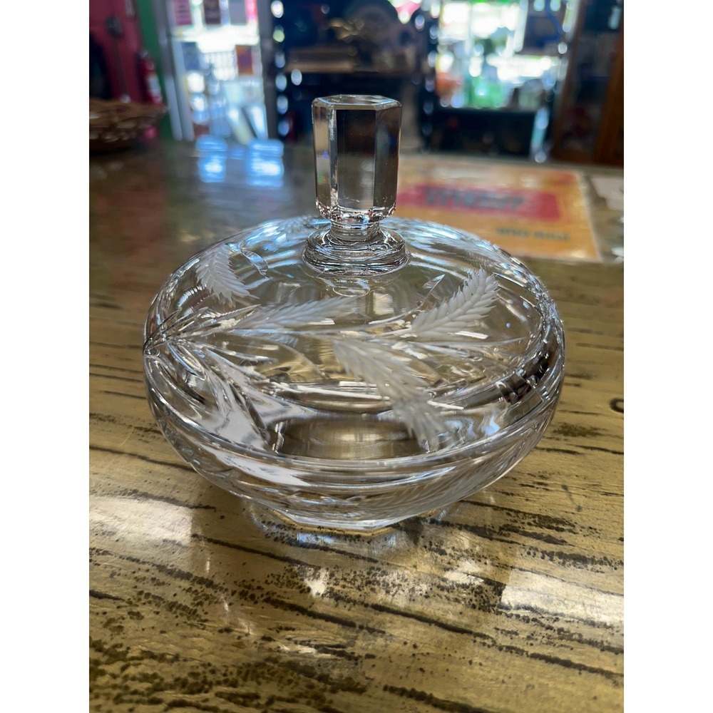 Vintage Crystal Wheat Etched Glass Candy/Trinket Dish